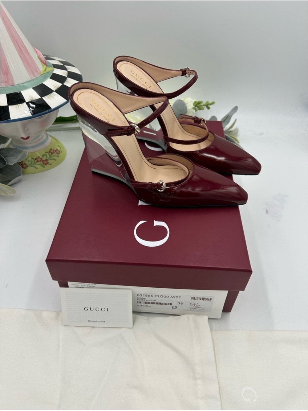 Women’s Gucci Rosso leather wedge mule size 38 made Italy - Picture 6 of 14